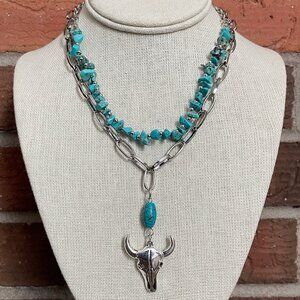 Steer Skull and Turquoise Necklace Set